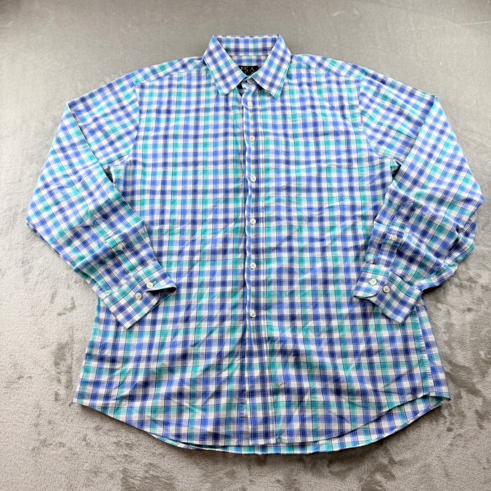 Jos A Bank Men's Medium Classic Collection Fit Blue Teal Plaid Cotton Shirt